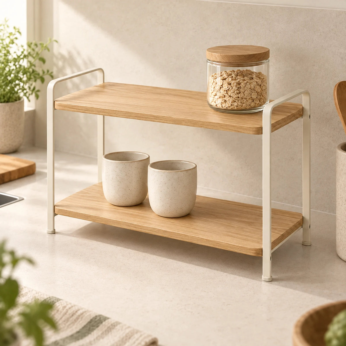 Layer Two-Tier Counter Shelf — kitchen styling; props not included