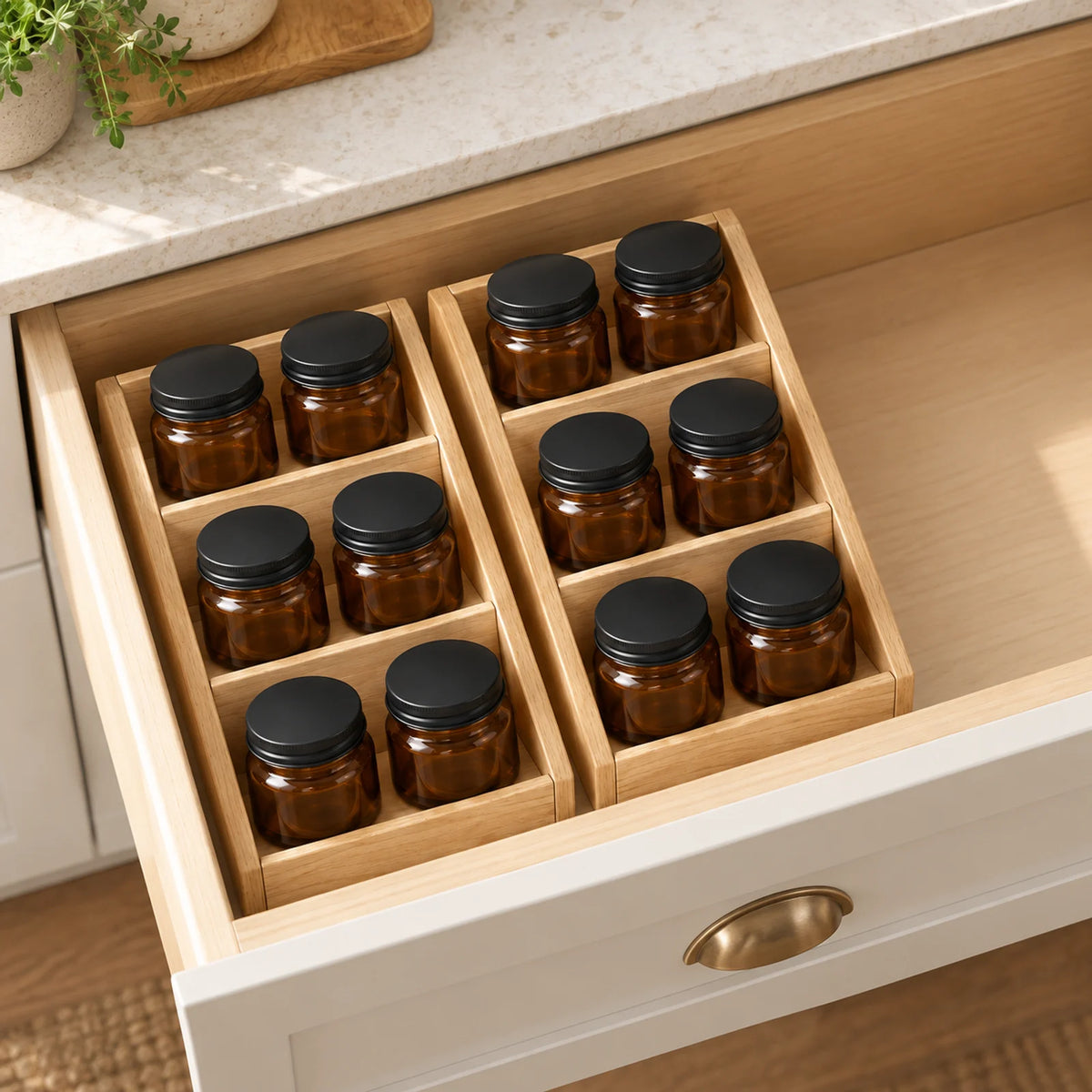Ledger Spice Drawer Organizer Set — kitchen styling; props not included